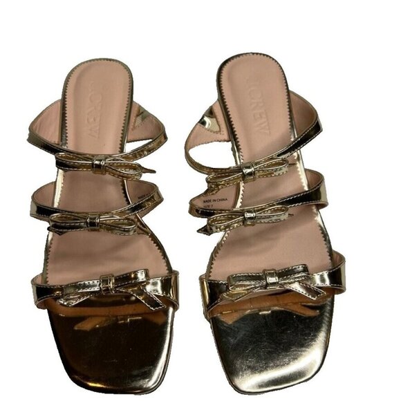 J.Crew Zadie Bow-Strap Heels Metallic Leather Gold Size 7 BV717 - Picture 3 of 8